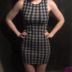 Plaid grayscale bodycon dress lightly worn
